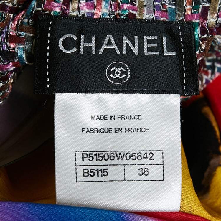 Pre Owned Chanel Multicolor Printed Silk Crepe De Chine Cape and Dress Set S