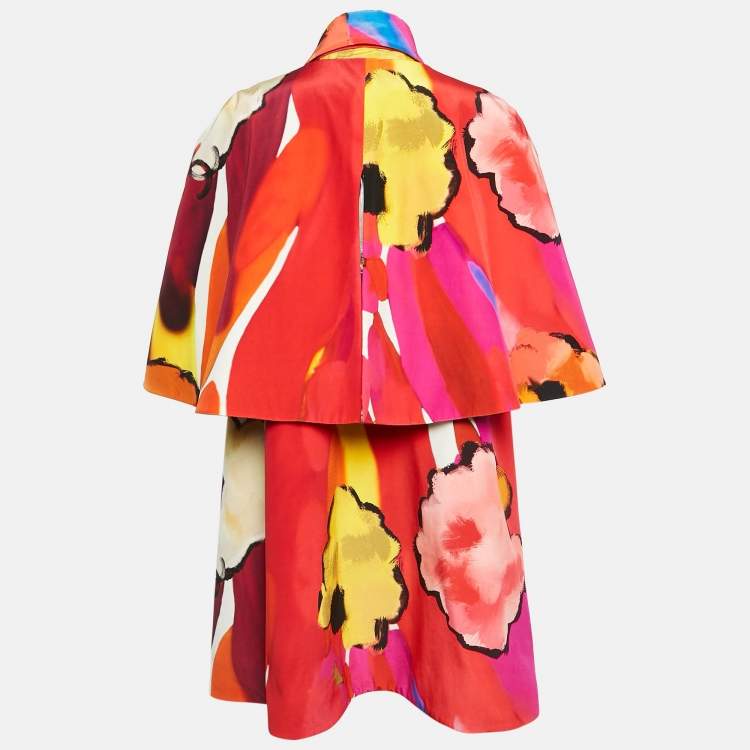 Pre Owned Chanel Multicolor Printed Silk Crepe De Chine Cape and Dress Set S