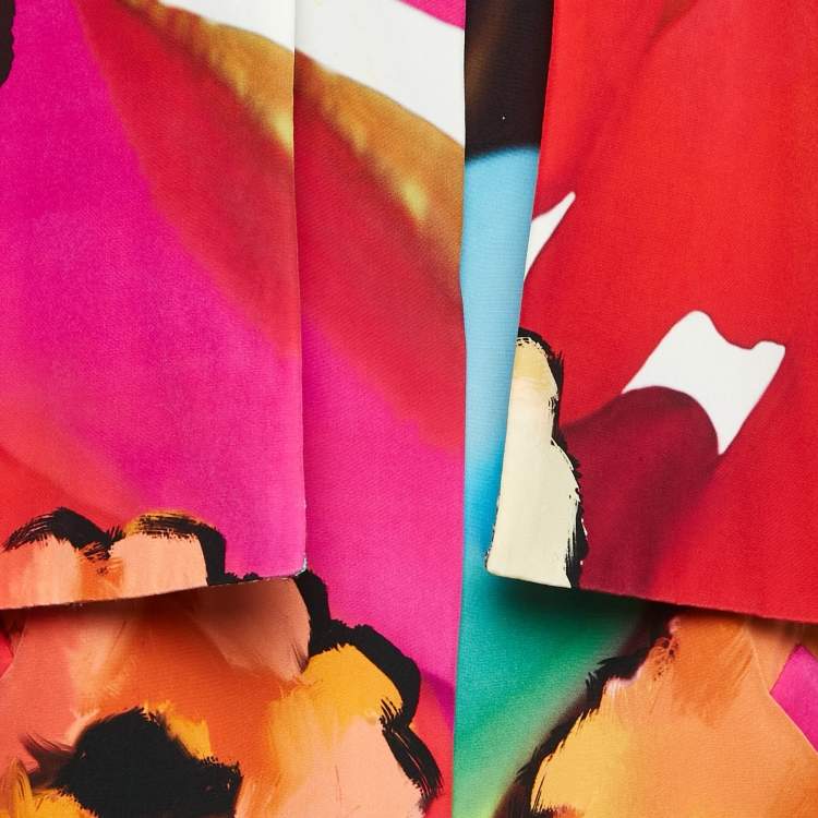 Pre Owned Chanel Multicolor Printed Silk Crepe De Chine Cape and Dress Set S