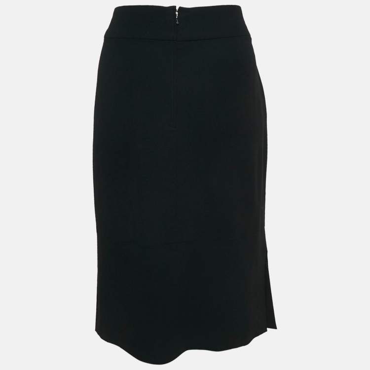 Pre Owned Chanel Vintage Black Wool Knee Length Skirt XL