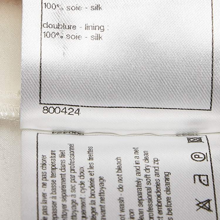 Pre Owned Chanel Ivory Camellia Quilted Silk Top S