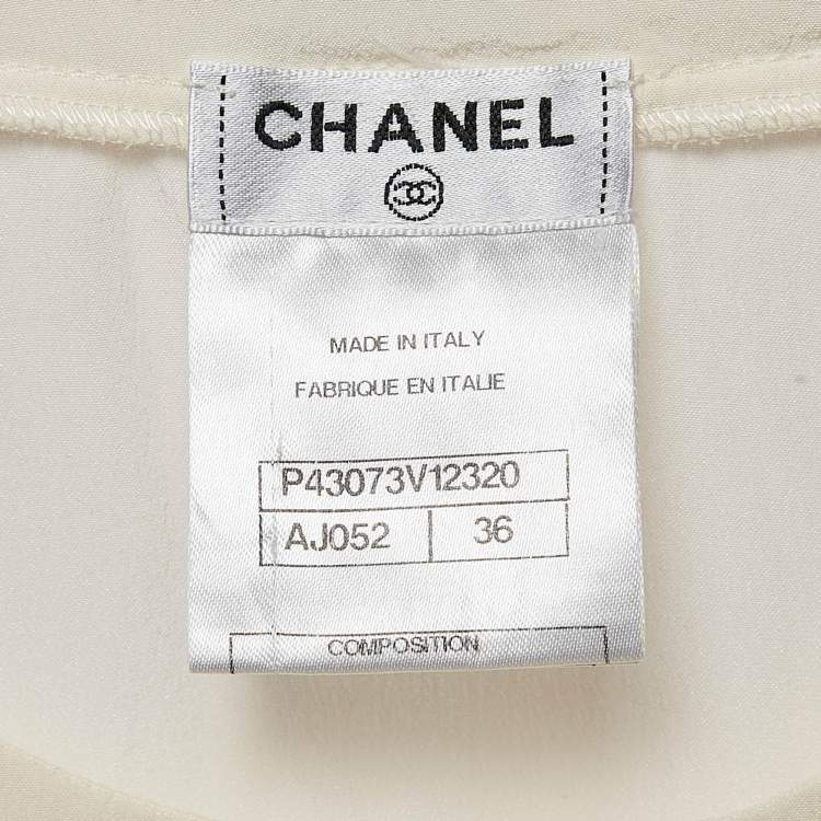 Pre Owned Chanel Ivory Camellia Quilted Silk Top S