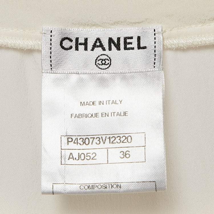 Pre Owned Chanel Ivory Camellia Quilted Silk Top S