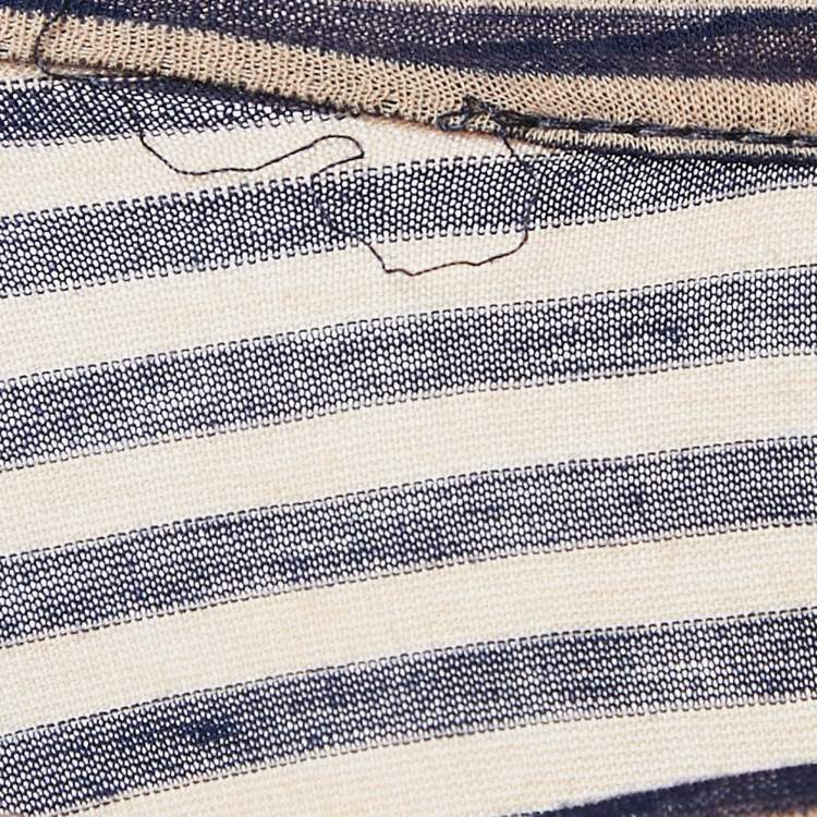 Pre Owned Chanel Blue/Pink Striped Jersey CC Bow Detail T-Shirt S