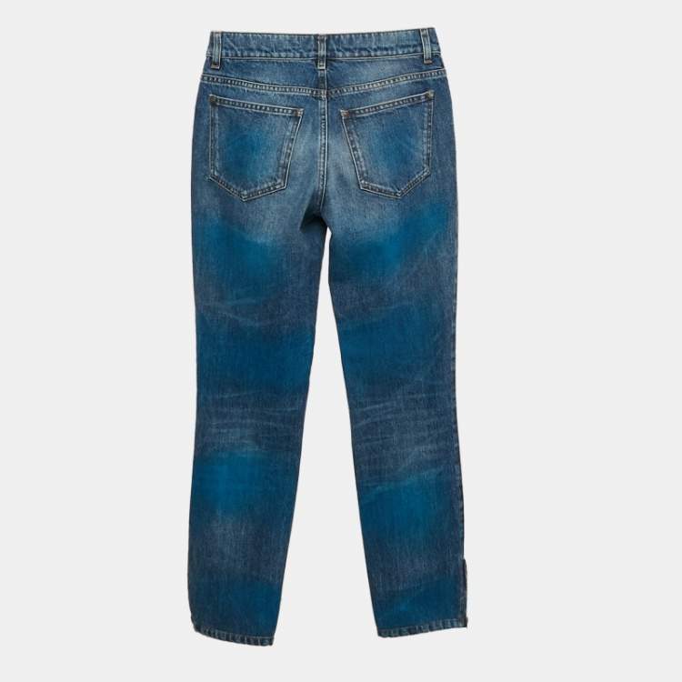 Pre Owned Chanel Blue Spray Painted Denim Jeans S Waist 26"