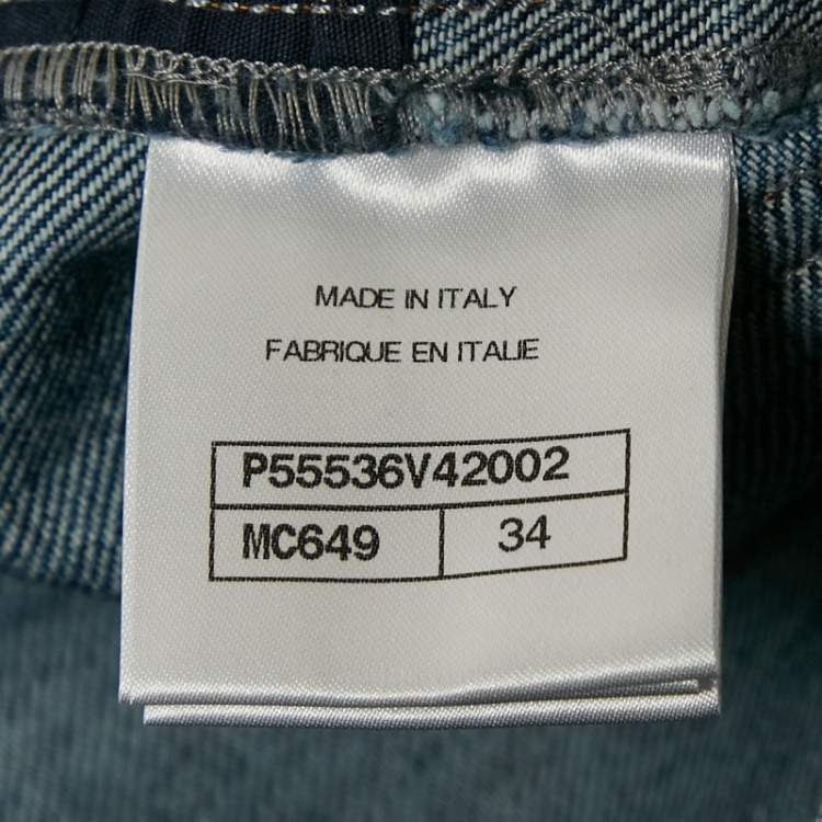 Pre Owned Chanel Blue Spray Painted Denim Jeans S Waist 26"