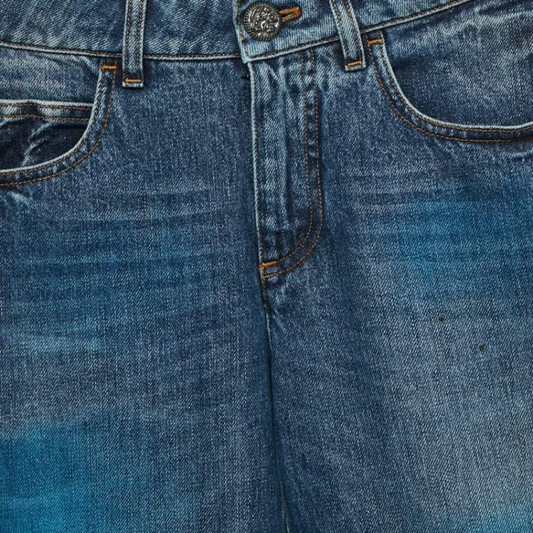 Pre Owned Chanel Blue Spray Painted Denim Jeans S Waist 26"