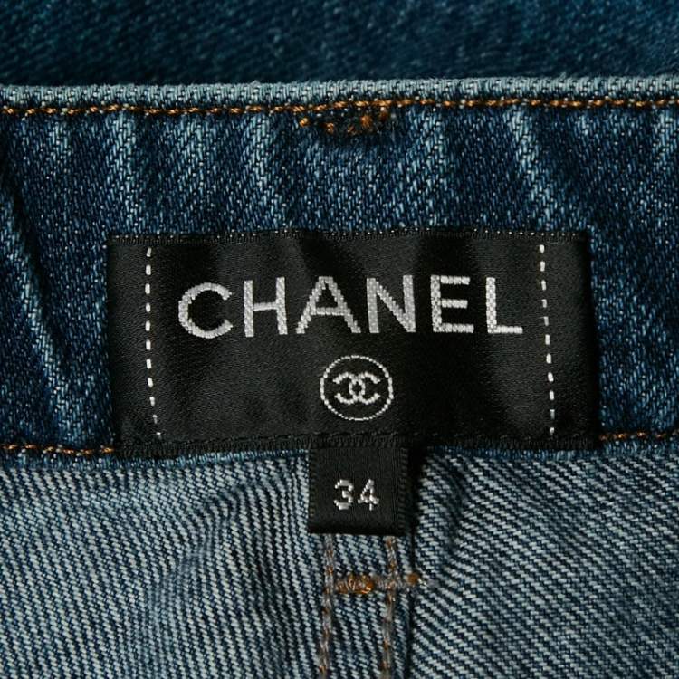 Pre Owned Chanel Blue Spray Painted Denim Jeans S Waist 26"