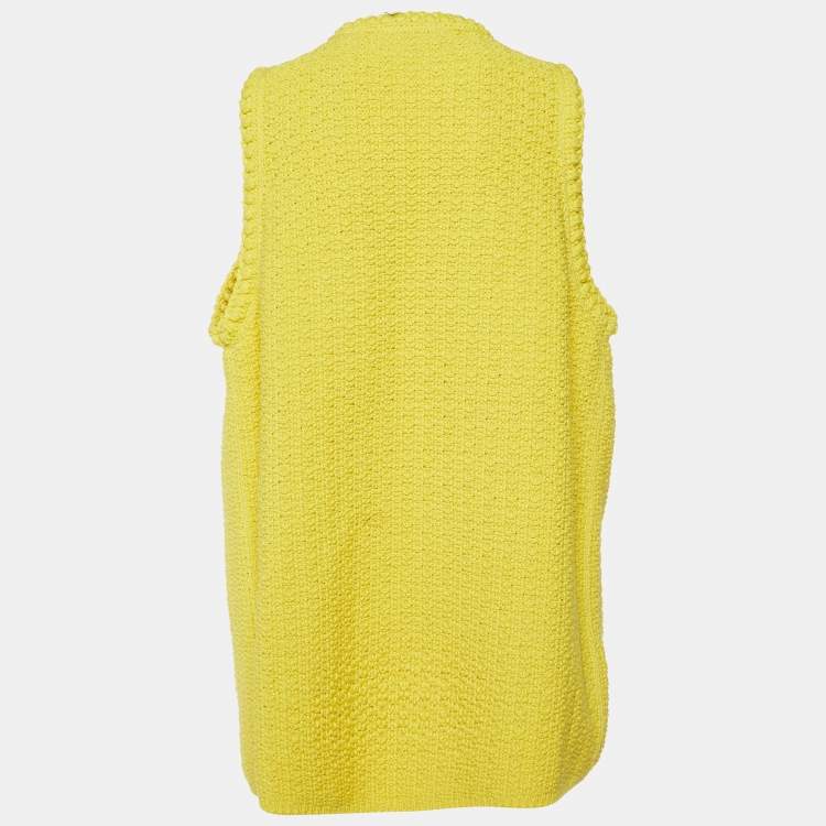 Pre Owned Chanel Yellow Cotton Knit Ope Front Sleeveless Cardigan XL