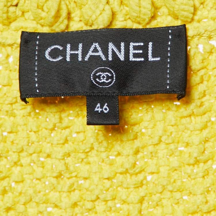 Pre Owned Chanel Yellow Cotton Knit Ope Front Sleeveless Cardigan XL