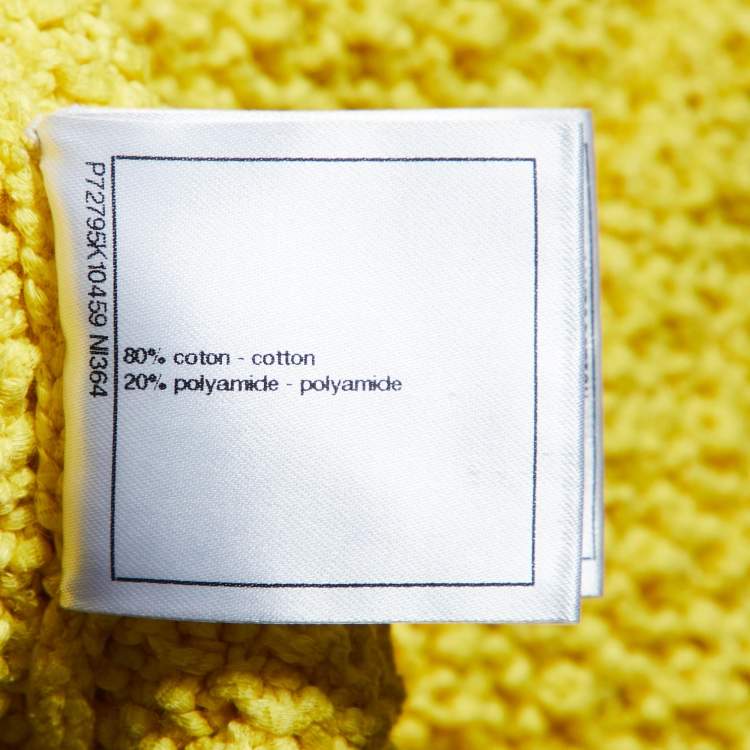 Pre Owned Chanel Yellow Cotton Knit Ope Front Sleeveless Cardigan XL