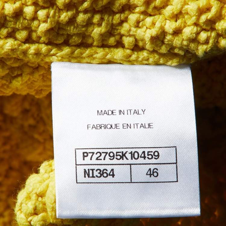 Pre Owned Chanel Yellow Cotton Knit Ope Front Sleeveless Cardigan XL