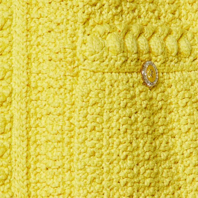 Pre Owned Chanel Yellow Cotton Knit Ope Front Sleeveless Cardigan XL