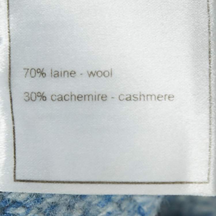 Pre Owned Chanel Blue Patterned Wool High Neck Sweater S