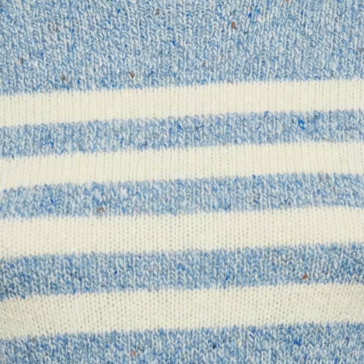 Pre Owned Chanel Blue Patterned Wool High Neck Sweater S