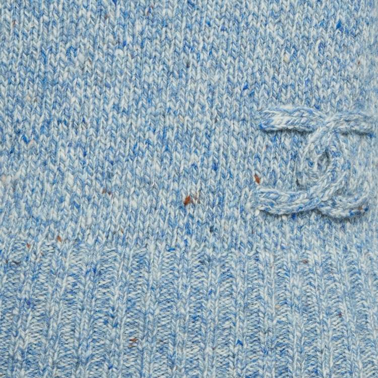 Pre Owned Chanel Blue Patterned Wool High Neck Sweater S