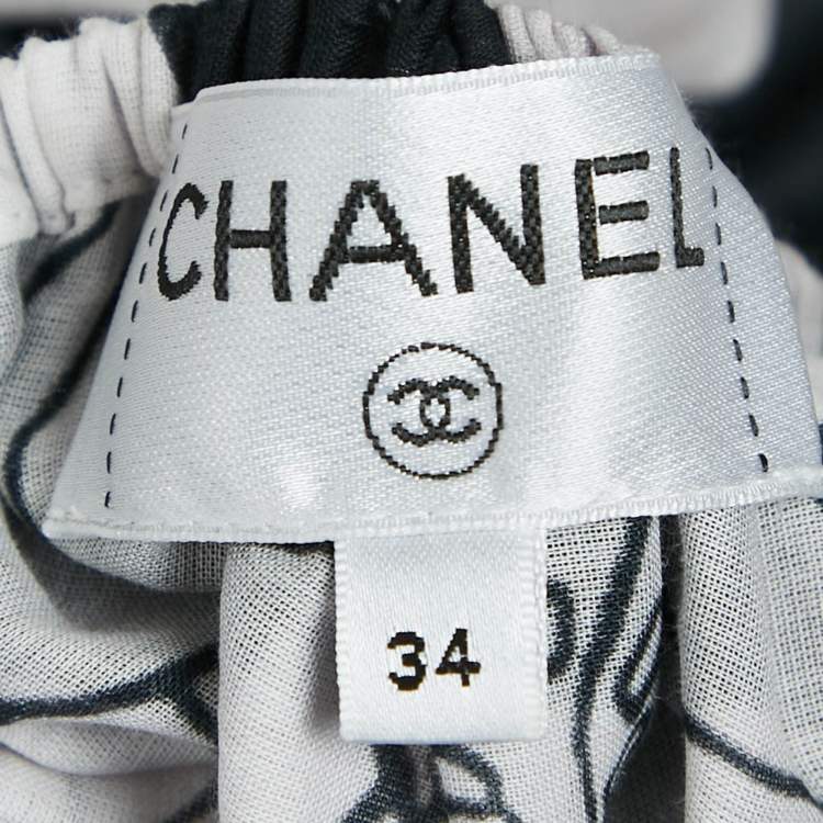 Pre Owned Chanel White/Pink Floral Print Cotton Gathered Neck Top S