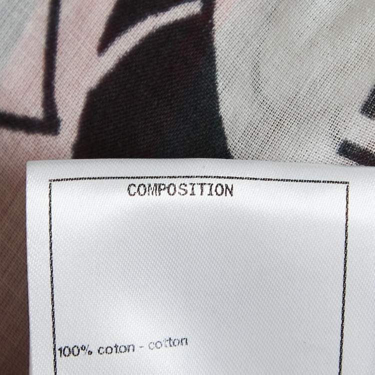 Pre Owned Chanel White/Pink Floral Print Cotton Gathered Neck Top S