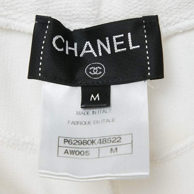 Pre Owned Chanel White Cotton Knit Logo Applique Detail Sweatpants M