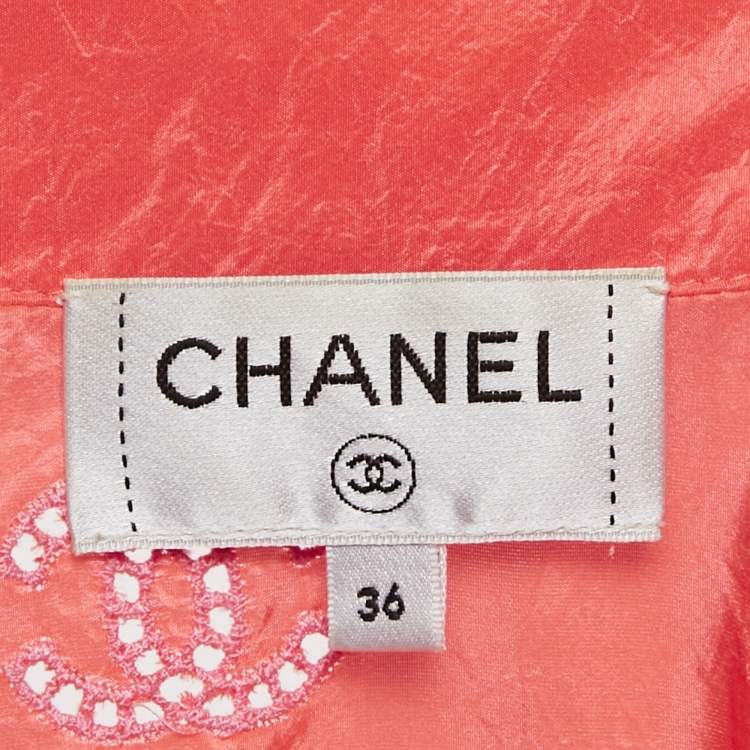 Pre Owned Chanel Pink Embroidered Silk Button Front Blouse S