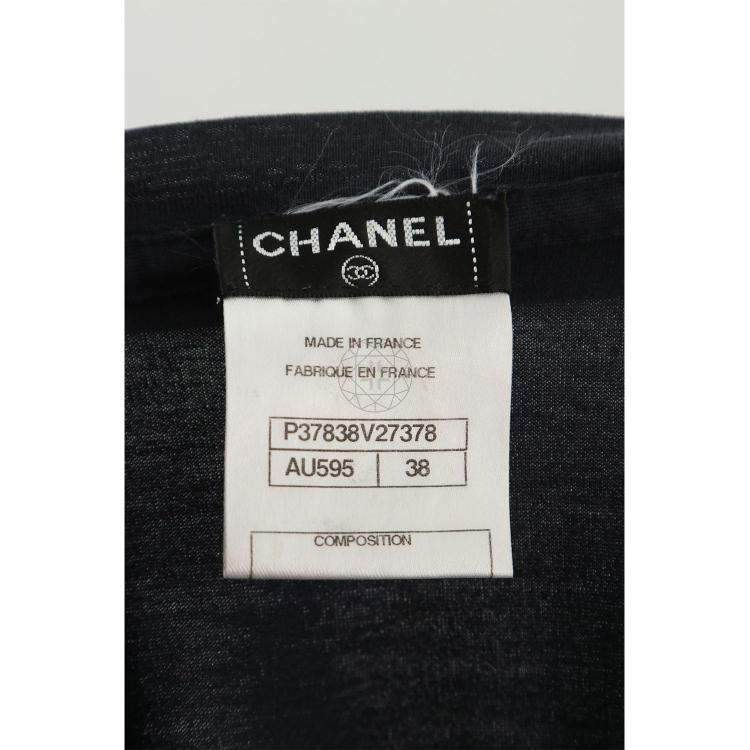 مملوكة مسبقًا Chanel Dark Blue Cotton Embellished T-Shirt FR Women 38