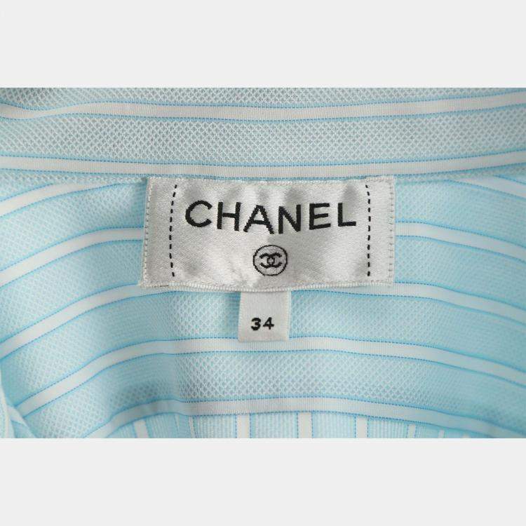 مملوكة مسبقًا Chanel Blue Cotton Stripes Shirt FR Women 34