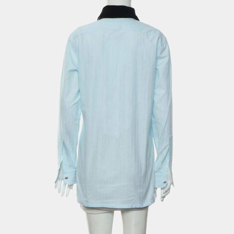 مملوكة مسبقًا Chanel Blue Cotton Stripes Shirt FR Women 34