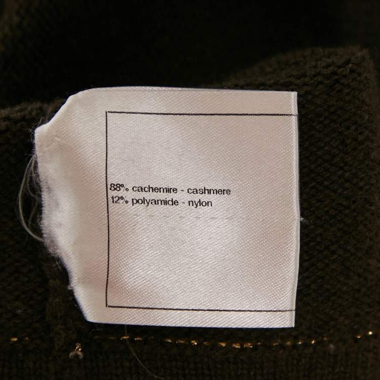 Pre Owned Chanel Brown Cashmere Button Front Lurex Contrast Cardigan M