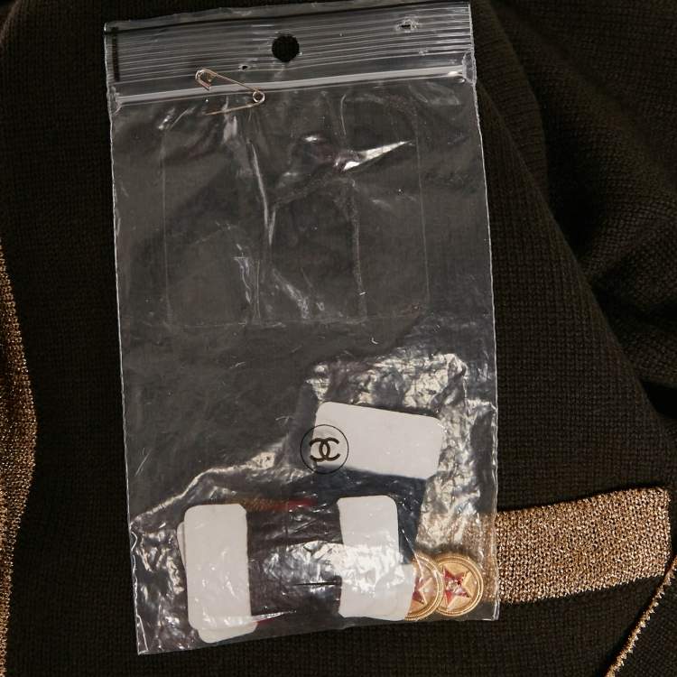 Pre Owned Chanel Brown Cashmere Button Front Lurex Contrast Cardigan M