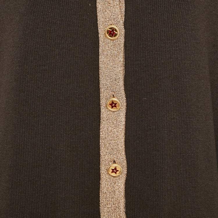 Pre Owned Chanel Brown Cashmere Button Front Lurex Contrast Cardigan M