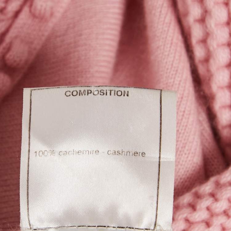 Pre Owned Chanel Pink Patterned Knit Cashmere Open Front Cardigan M