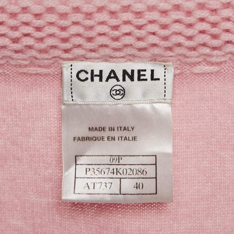 Pre Owned Chanel Pink Patterned Knit Cashmere Open Front Cardigan M