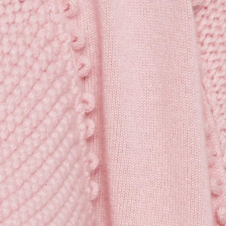 Pre Owned Chanel Pink Patterned Knit Cashmere Open Front Cardigan M