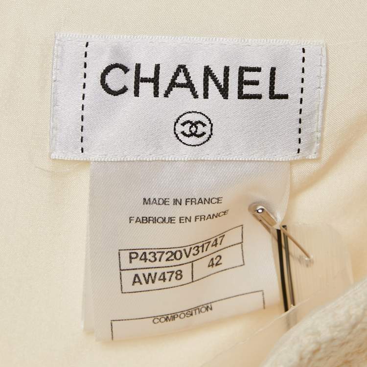 Pre Owned Chanel Off-White Tweed Pencil Skirt L
