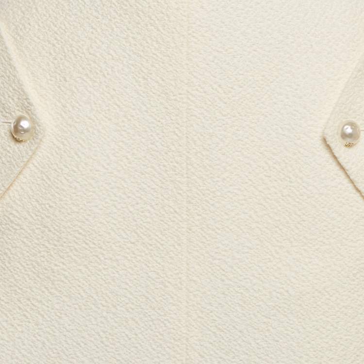 Pre Owned Chanel Off-White Tweed Pencil Skirt L