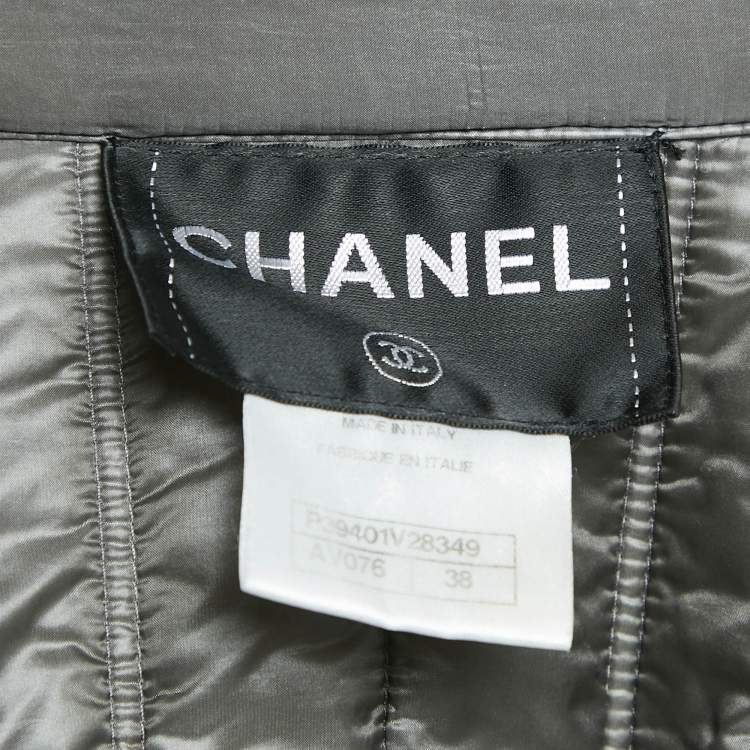 Pre Owned Chanel Grey Nylon Quilted Zip-Up  Jacket M