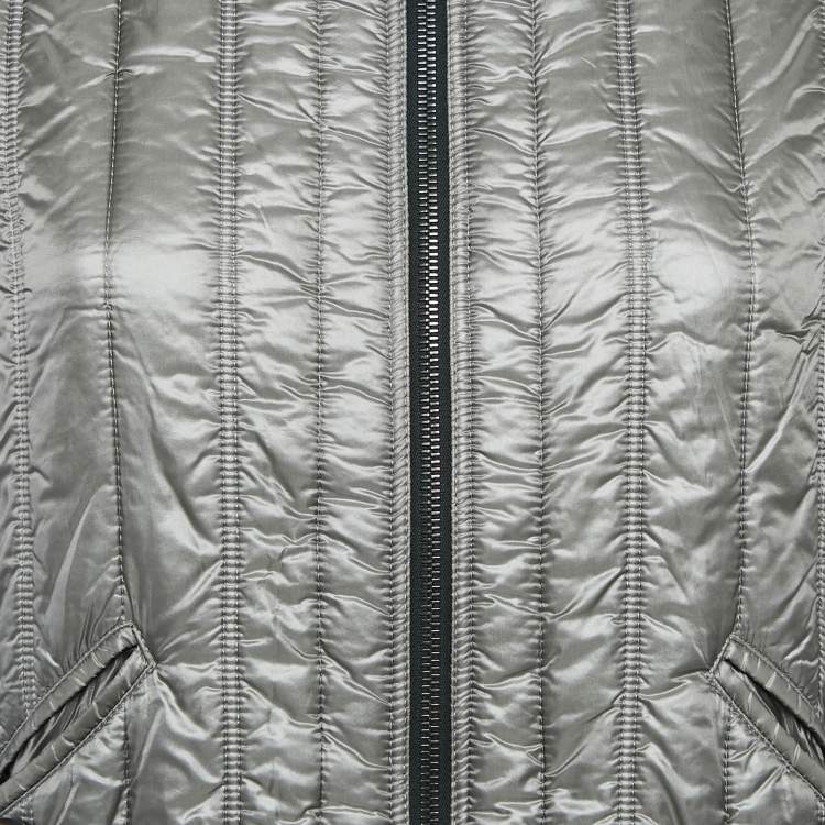 Pre Owned Chanel Grey Nylon Quilted Zip-Up  Jacket M