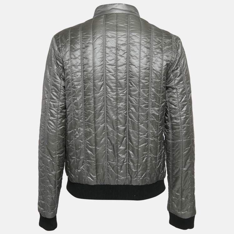 Pre Owned Chanel Grey Nylon Quilted Zip-Up  Jacket M