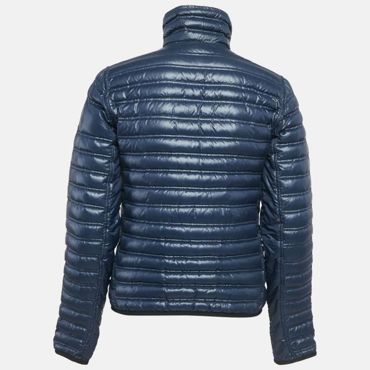 Pre Owned Chanel Navy Blue Nylon Zip-Up Quilted Jacket M