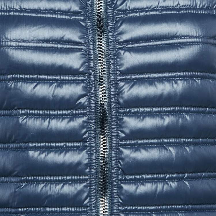 Pre Owned Chanel Navy Blue Nylon Zip-Up Quilted Jacket M