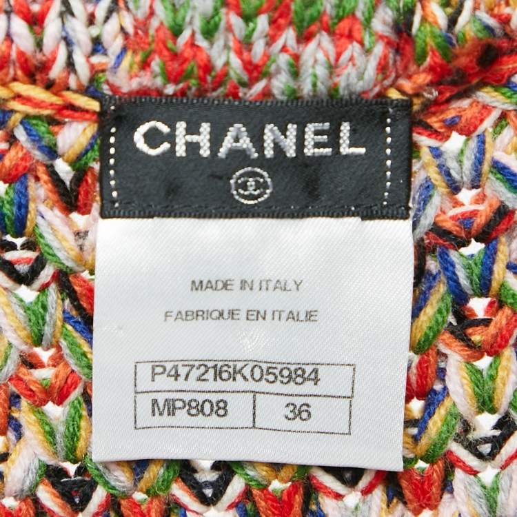 Pre Owned Chanel Multicolor Wool Open Front Long Cardigan S