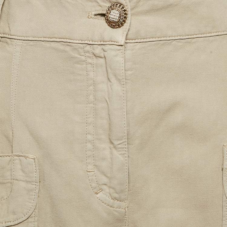 Pre Owned Chanel Beige Linen Blend Straight Leg Pants M