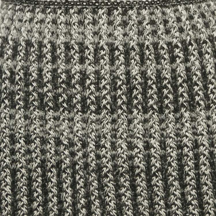 Pre Owned Chanel Black/White Patterned Wool Blend Knit Mini Skirt M