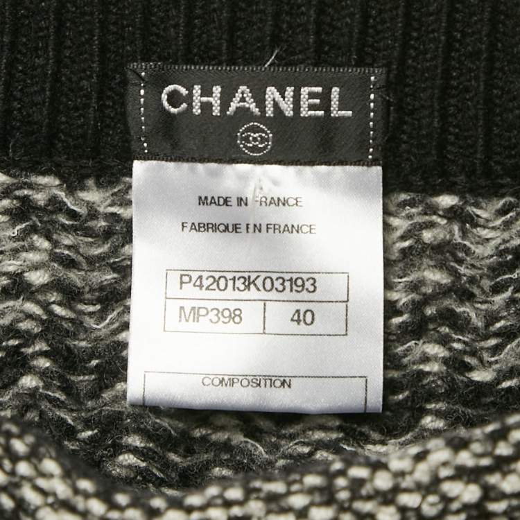 Pre Owned Chanel Black/White Patterned Wool Blend Knit Mini Skirt M