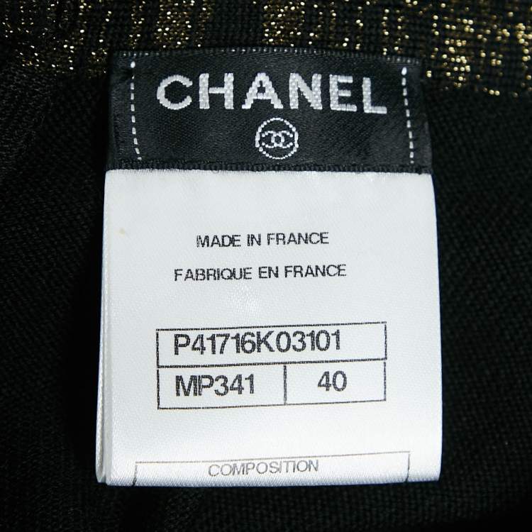 Pre Owned Chanel Black Wool Blend and  Lurex Knit High Neck Midi Dress M