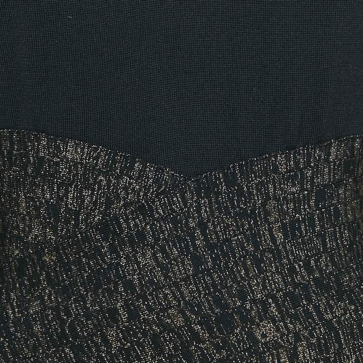 Pre Owned Chanel Black Wool Blend and  Lurex Knit High Neck Midi Dress M