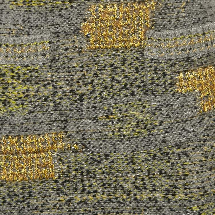 Pre Owned Chanel Grey Patterned Wool Bend Midi Skirt M