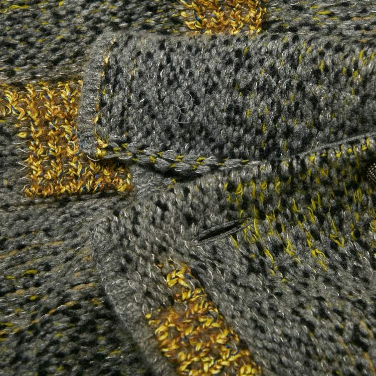 Pre Owned Chanel Grey Patterned Wool Bend Midi Skirt M