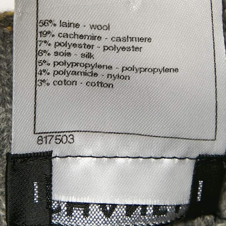 Pre Owned Chanel Grey Patterned Wool Bend Midi Skirt M