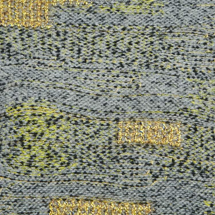 Pre Owned Chanel Grey Patterned Wool Blend Turtle Neck Sweater M